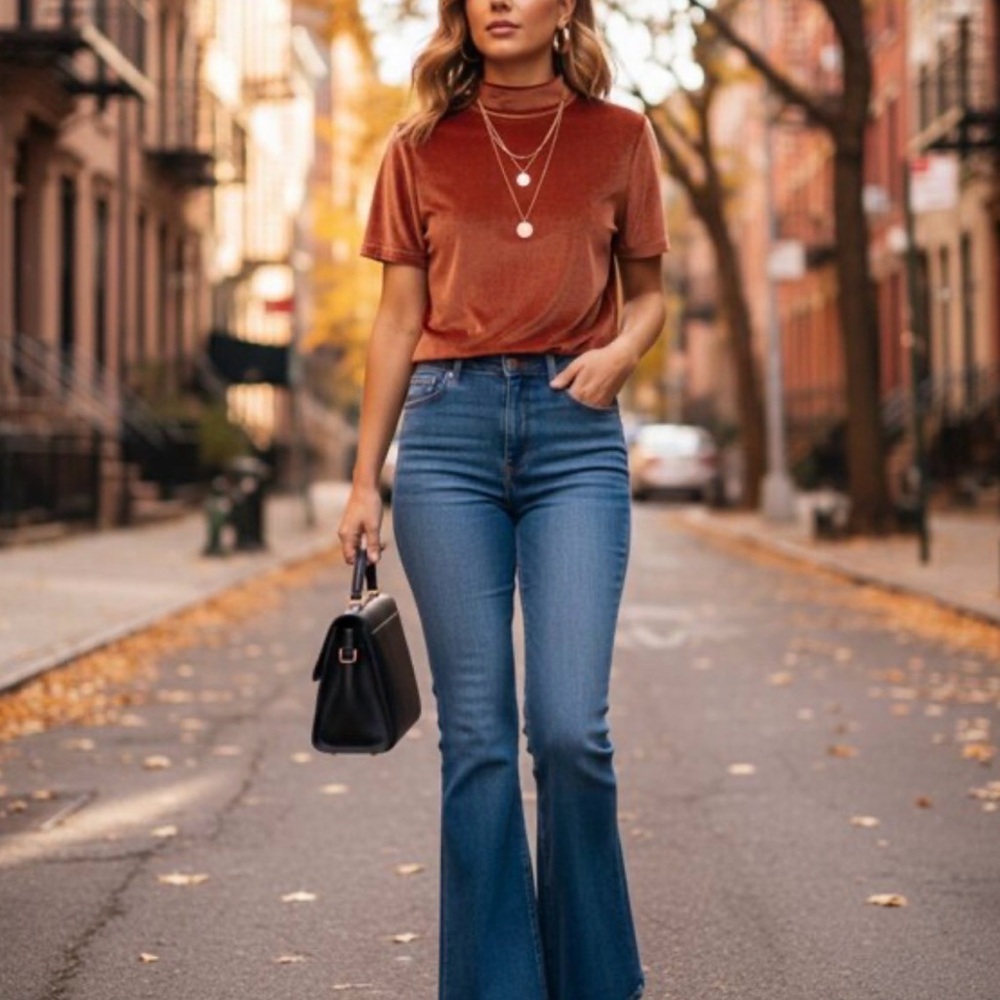 Madewell burnt orange mock neck velvet short sleeve Small
